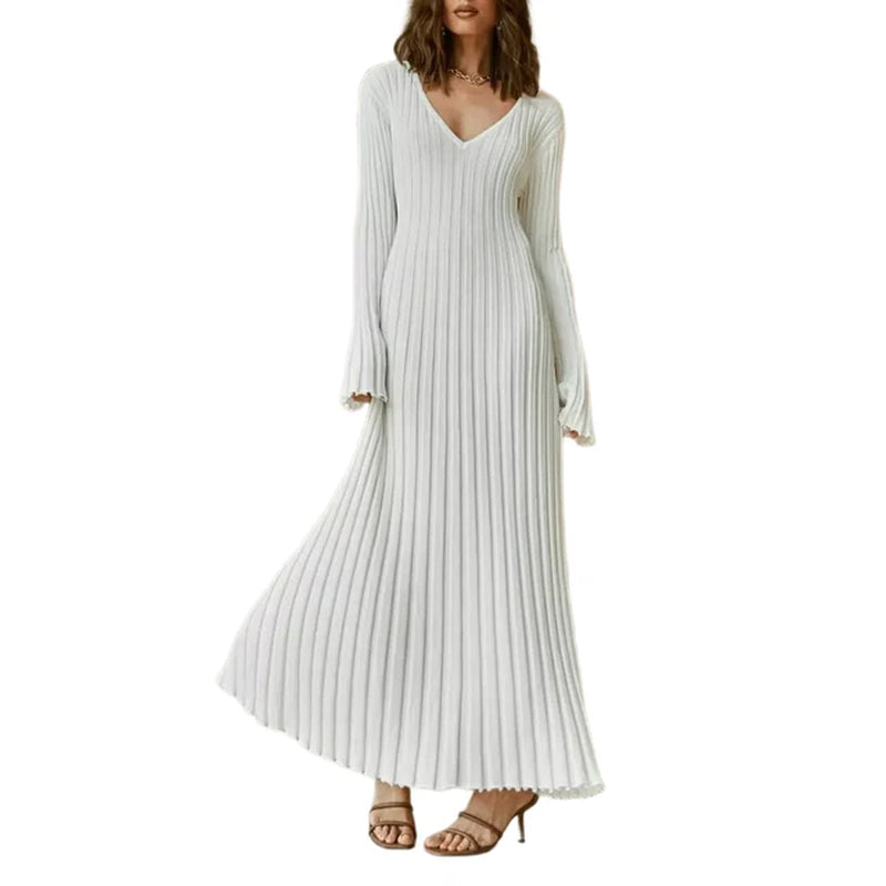 Women's V-Neck Bodycon Dress | Slim Fit Knit Ribbed Dress
