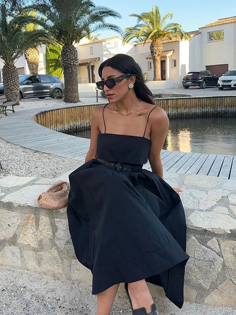 Solid High Waist Lace-Up Sling Dress - Women's Summer Fashion - Image 8