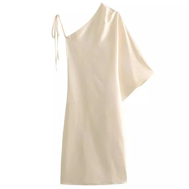 Elegant One-Shoulder Linen Blend Sheath Dress for Mature Women