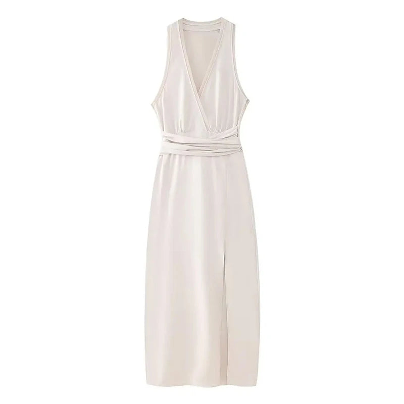 Elegant spliced semi-sheer sleeveless V-neck summer dress - Image 2