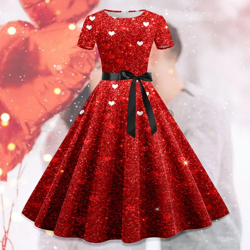 Valentine's Day Print Short Sleeve Evening Party Dress for Women - Image 10