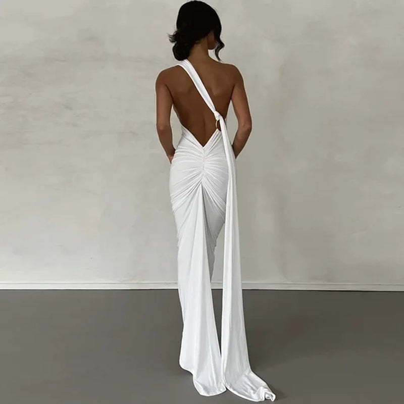 Slim Backless Pleated Long Dress for Summer