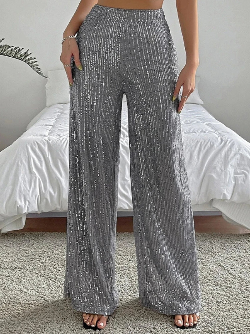 Sequin High Waist Wide Leg Trousers - Party Club Streetwear - Image 4