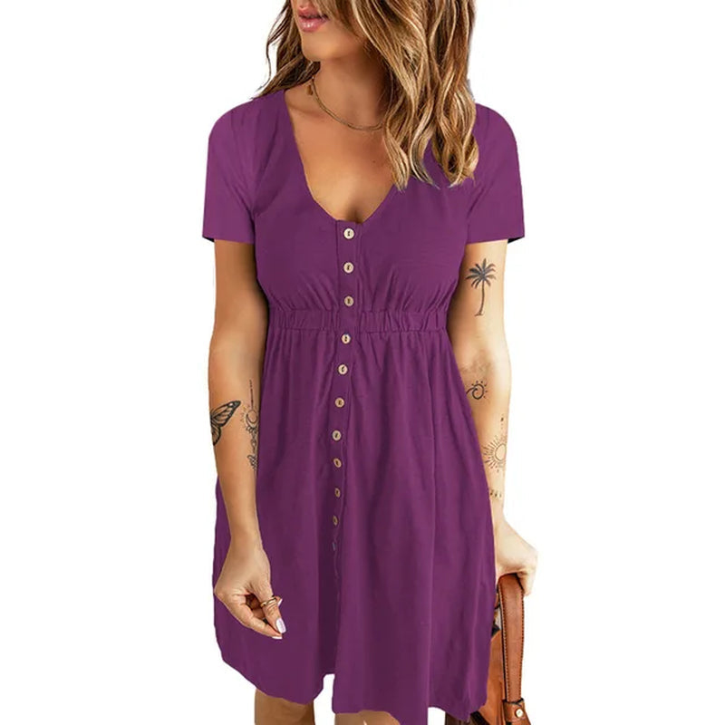 Elegant Deep U Neck Button Dress for Women - Image 14