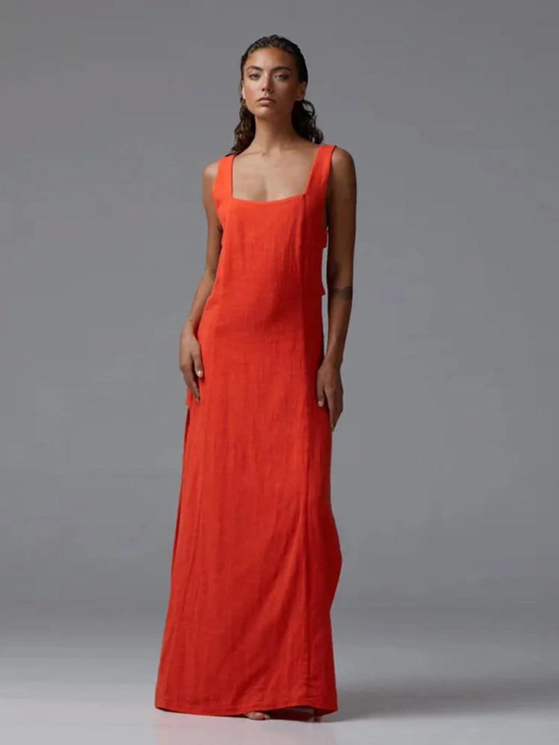 Summer Sleeveless Square Neck Dress Solid Backless Split Vestidos - Image 7