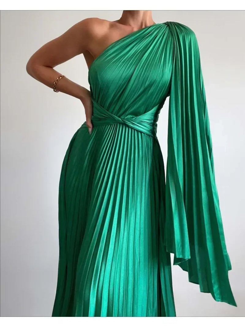 Women's Sleeveless Slanted Shoulder Pleated Dress Casual Loose Style - Image 7
