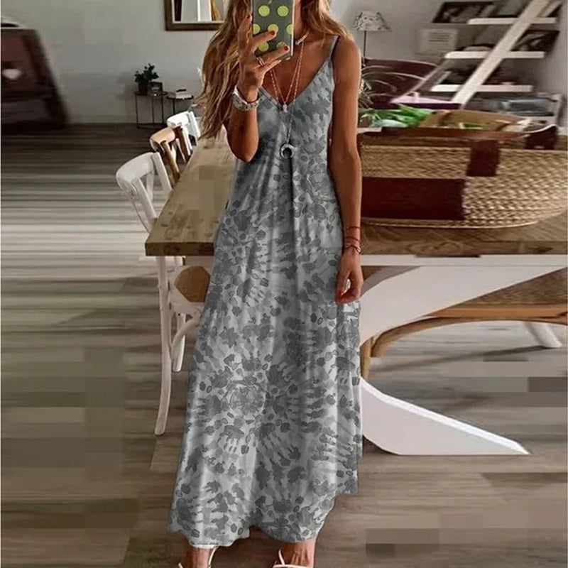 Women's Floral Print V-Neck Beach Sundress with Suspenders - Image 10