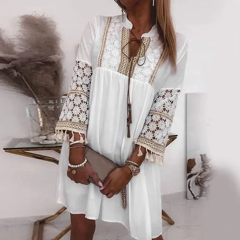 Summer Fashion Mesh Patchwork Dress with Ruffle Hem