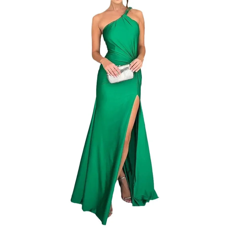 Women's Spring/Summer Slanted Shoulder Split Dress: Holiday Party Must-Have - Image 6