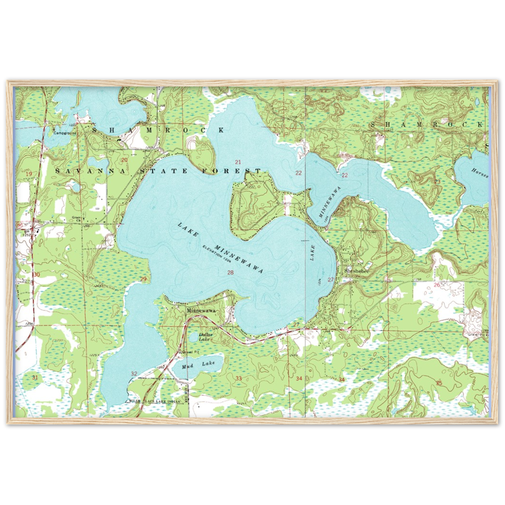 Lake Minnewawa Area Wood Framed Topographic Map (McGregor, Minnesota ...