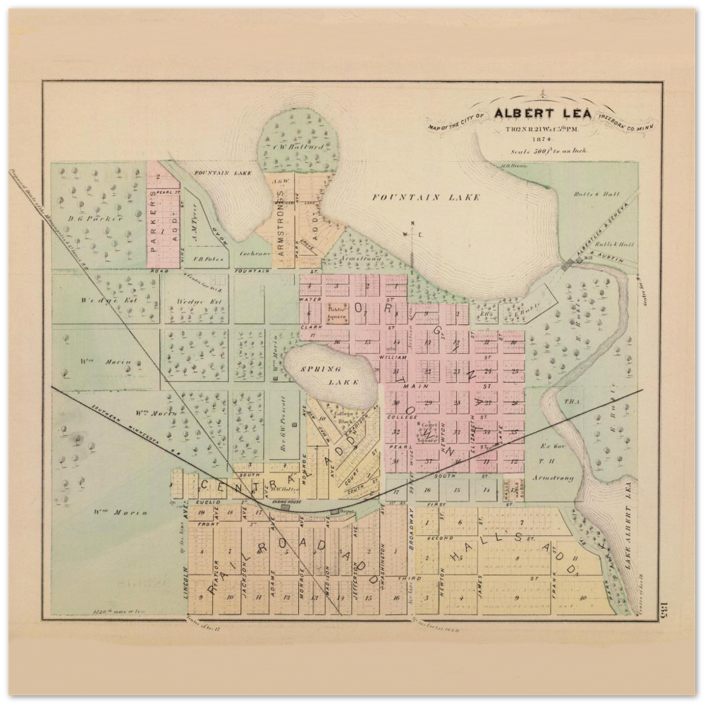 Albert Lea Minnesota Street Map 1874 Archival Matte Paper Poster Minnesota History Shop 8719