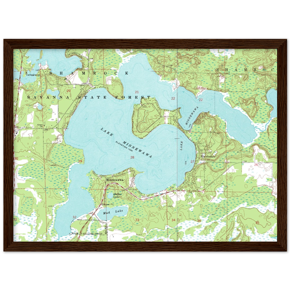 Lake Minnewawa Area Wood Framed Topographic Map (McGregor, Minnesota ...