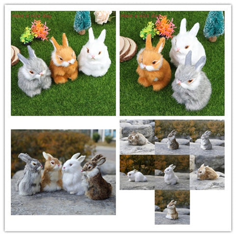 Mini Realistic Cute White Plush Rabbits Fur Lifelike Animal Easter Bunny - nolablessings