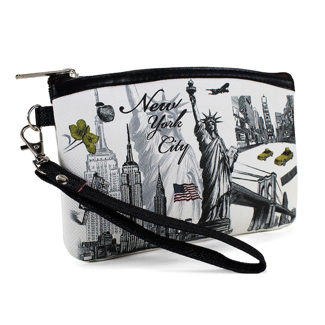 Sketch Liberty Skyline New York City Pebbled Leather Zip Wallet (7.5x5