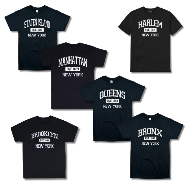 Vintage Established Boroughs NYC T Shirt Bundle (2 Colors) [6 Sizes]