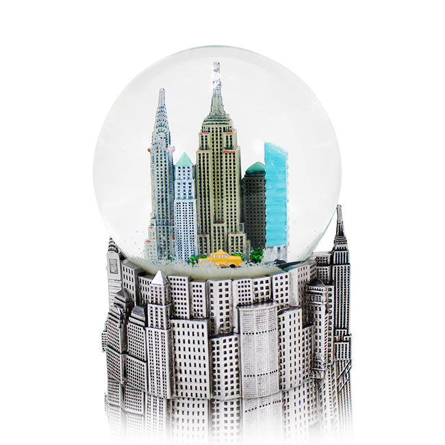 120MM Full Silver Wind-up Musical New York Skyline Snow Globe