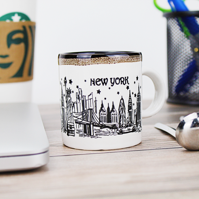 5oz. White-Toffee Starry Skyline Ceramic Mini New York Mug | New York City Souvenir | NYC Souvenir Travel Gift