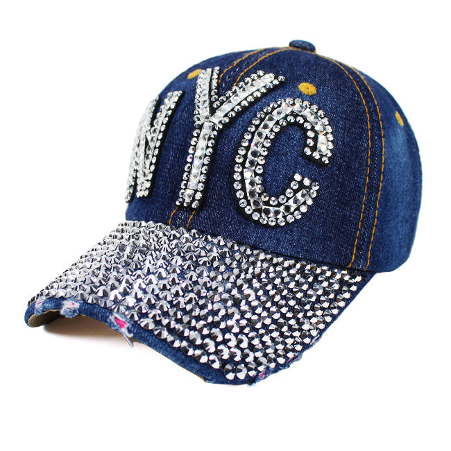 Rhinestone Denim NYC Hat For Ladies (3 Wash Colors) | Ladies NY Hat