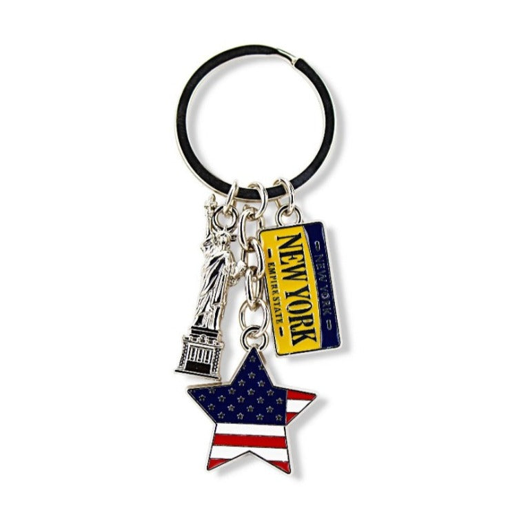 Acrylic Enamel Patriotic Charms Keychain (American Star, Lady Liberty, License Plate)