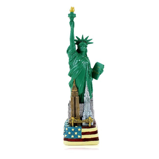 NYC Patriotic Miniature Statue of Liberty Replica Statue w/ Skyline | New York Souvenir (4 Sizes)