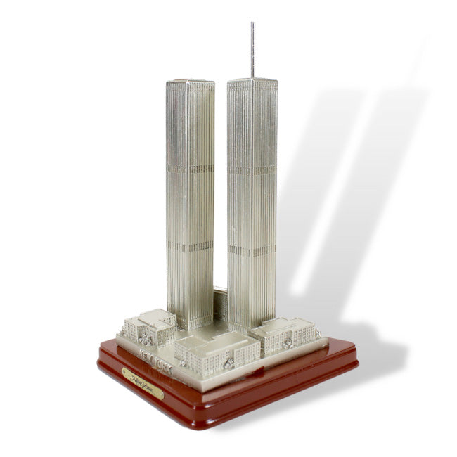 Silver Twin Towers Model w/ Wood Base (3 Sizes)