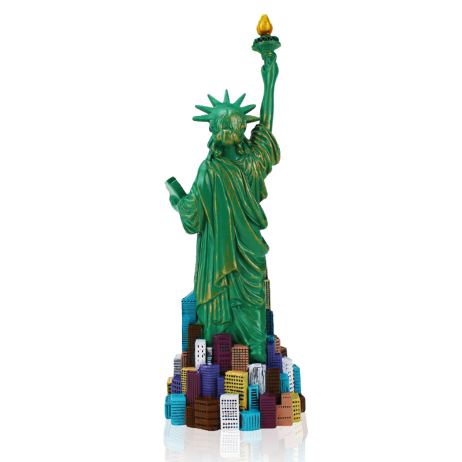 Statue of Liberty Replica Statue w/ Manhattan Skyline & Bridge Base (2 Sizes)