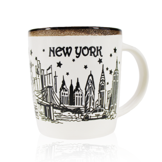 13oz. White-Toffee Starry Skyline Ceramic New York Mug | NYC Mug