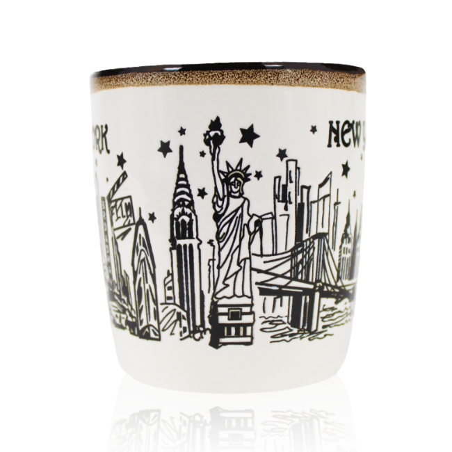 13oz. White-Toffee Starry Skyline Ceramic New York Mug | NYC Mug