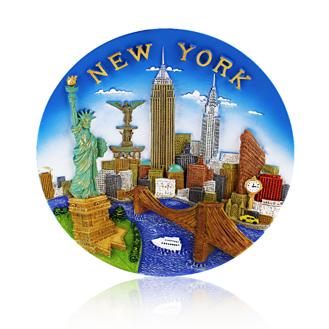 3D Poly Resin Ceramic Skyline New York Wall Decor Plate w/ Stand