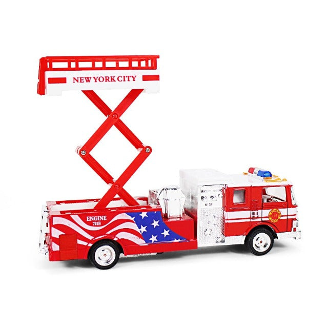 Electronic Patriotic Rescuer Toy Fire Truck w/ Mobile Lift