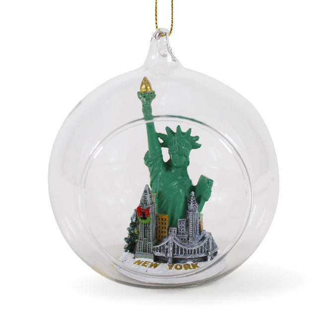 Glass Globe Statue of Liberty Skyline NYC Ornament (3 Sizes)