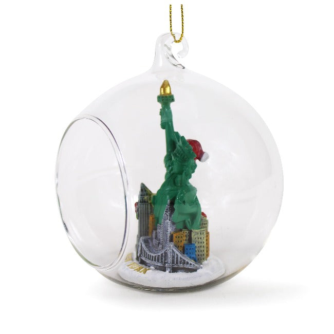 Glass Globe Statue of Liberty Skyline NYC Ornament (3 Sizes)