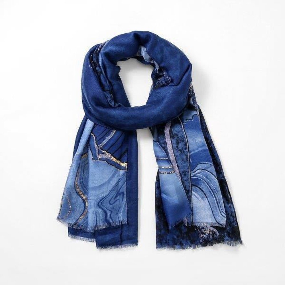 Abstract Blue/Gold Gilded Women's Scarf, style-heaven