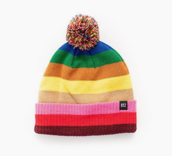 rainbow pom pom beanie