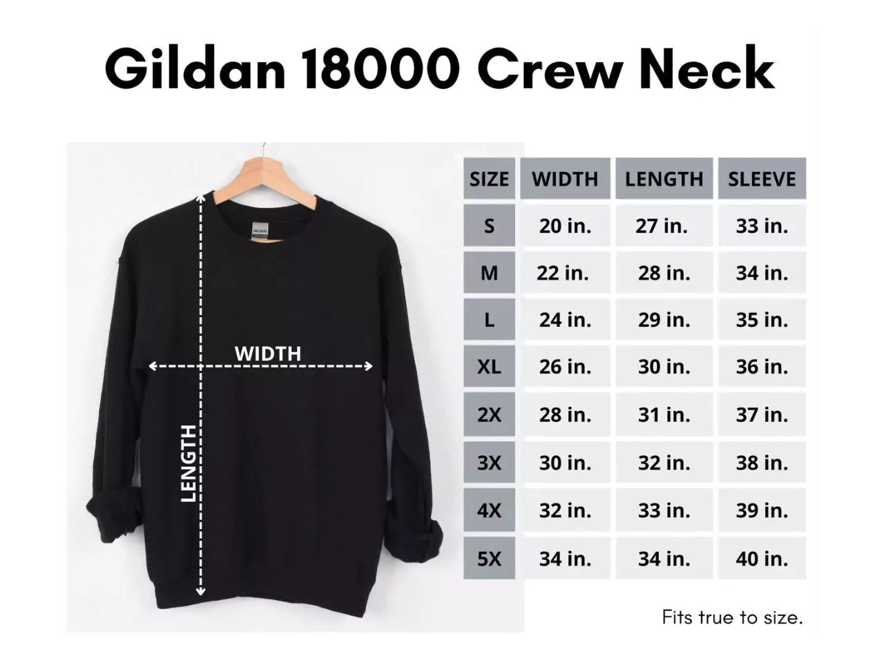 Gildan 18000 Sweatshirt Size Chart