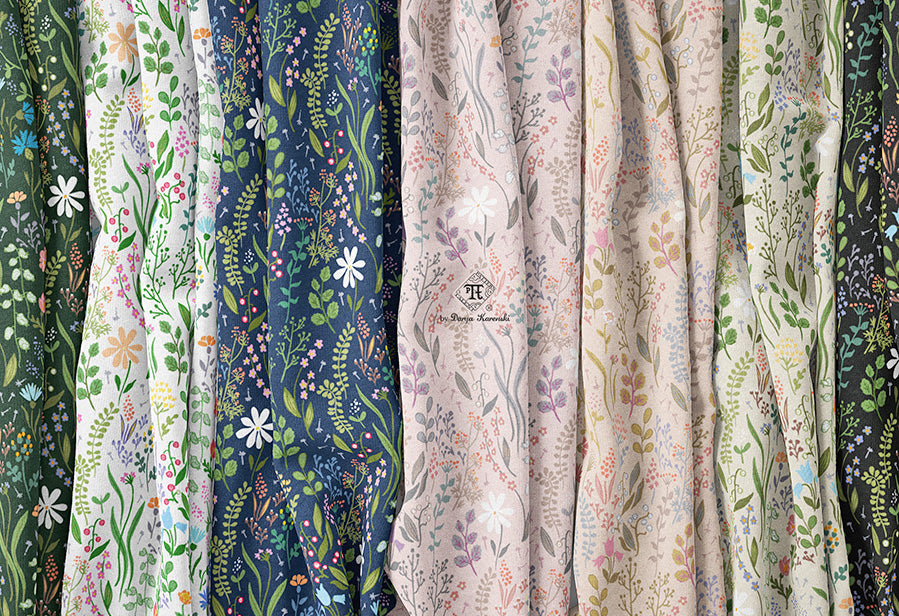 Darya Karenski Wild Grasses millefleur interior fabric and wallpaper