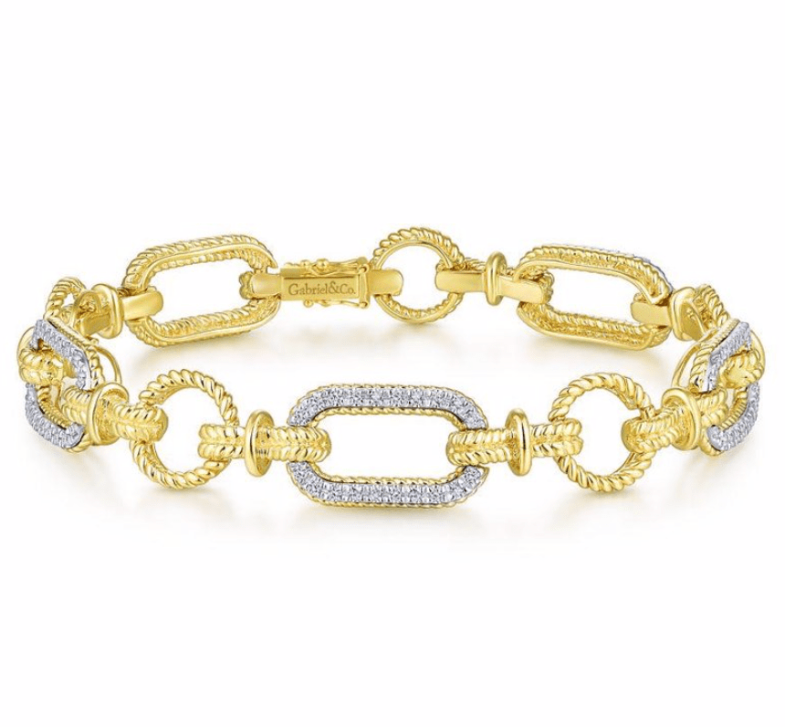Gabriel Fashion 14K Yellow and White Gold Diamond Bracelet 