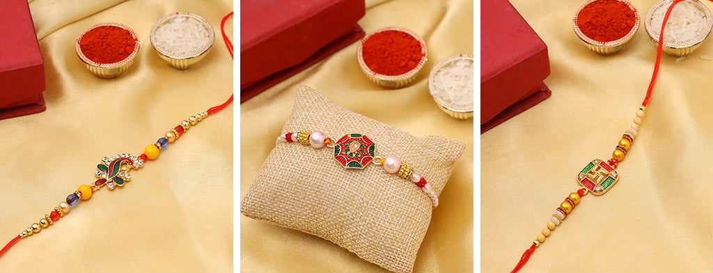 Meena and Beads Floral Rakhi