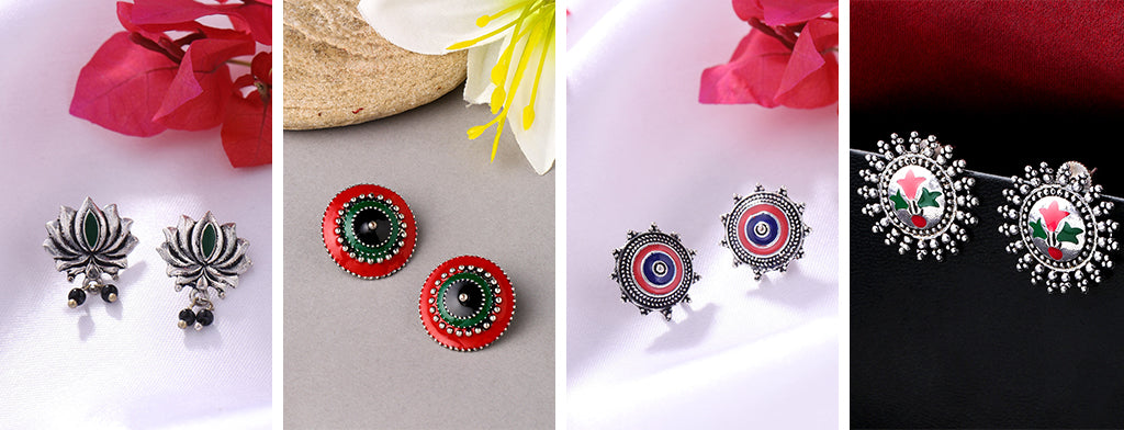 Oxidised Enameled Stud Earrings for Women