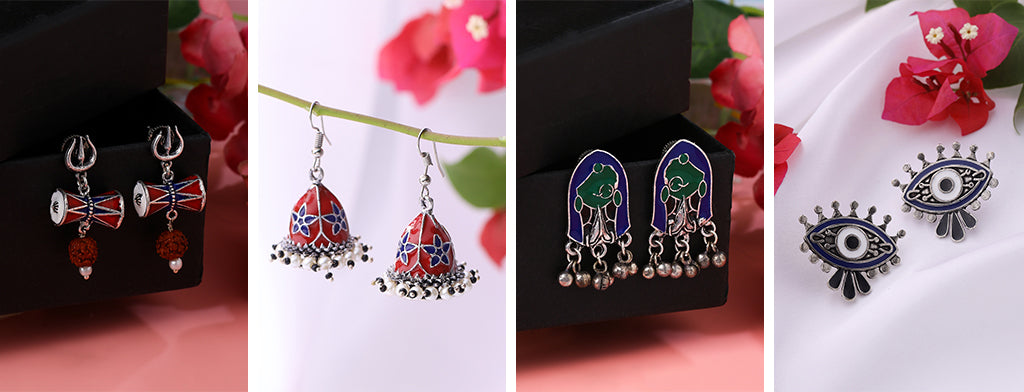 Oxidised Meenakari Enameling Earrings for Women