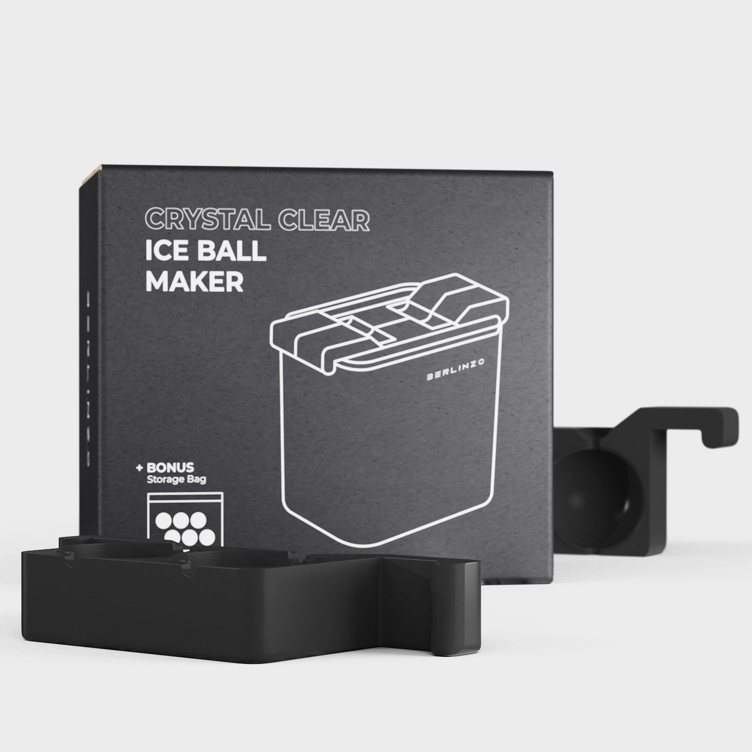 BERLINZO Premium Clear Ice Ball Maker Mold - Whiskey Ice Ball Maker Large 2.4 inch - Crystal Clear Ice Maker Sphere - Sphere Ice Mold Maker with Storage Bag