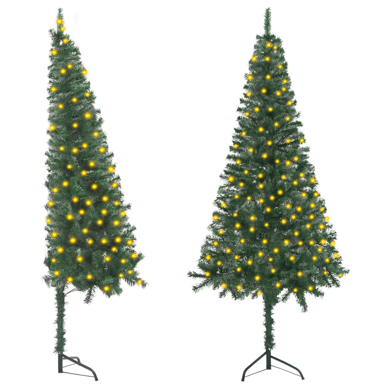 Dealsmate  Corner Artificial Christmas Tree with LEDs Green 82.7" PVC