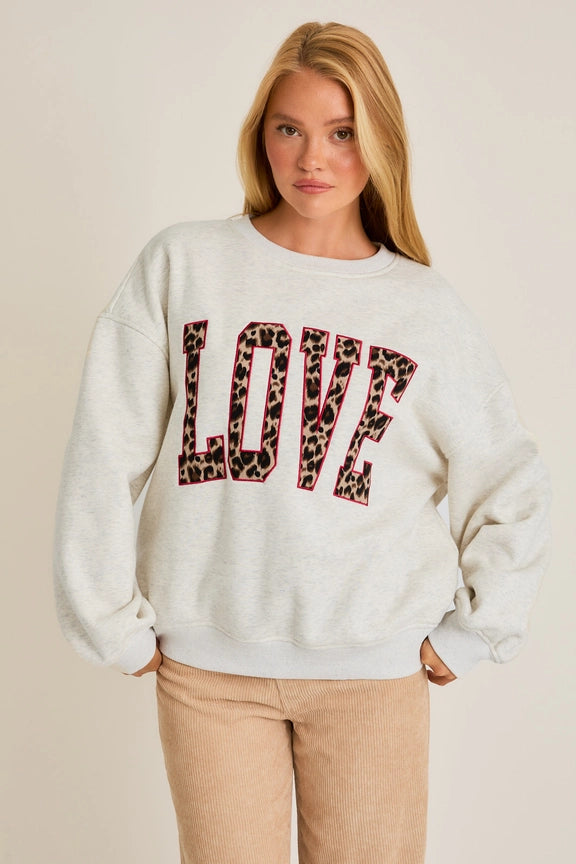 'love' Contrast Crew Neck Oversized Sweatshirt