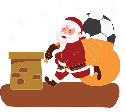 Un père Noël qui offre un ballon de football