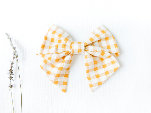 BOBO CHÉRIS Liberty Print Kids Bow Hair Bow Clip Yellow Gingham