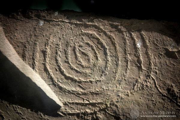 A close-up of one of the spirals on the stone found in 2014