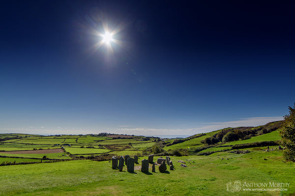 Drombeg stone circle beneath a sunny September sky