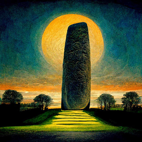 Conceptual image of Lia Ailbe standing stone near Fourknocks