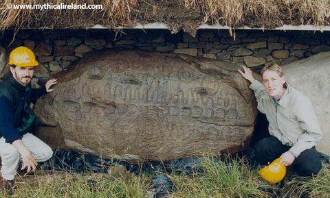 Richard Moore and Anthony Murphy at Knowth's Calendar Stone