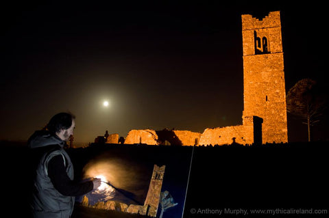 Richard Moore painting at Hill of Slane at night